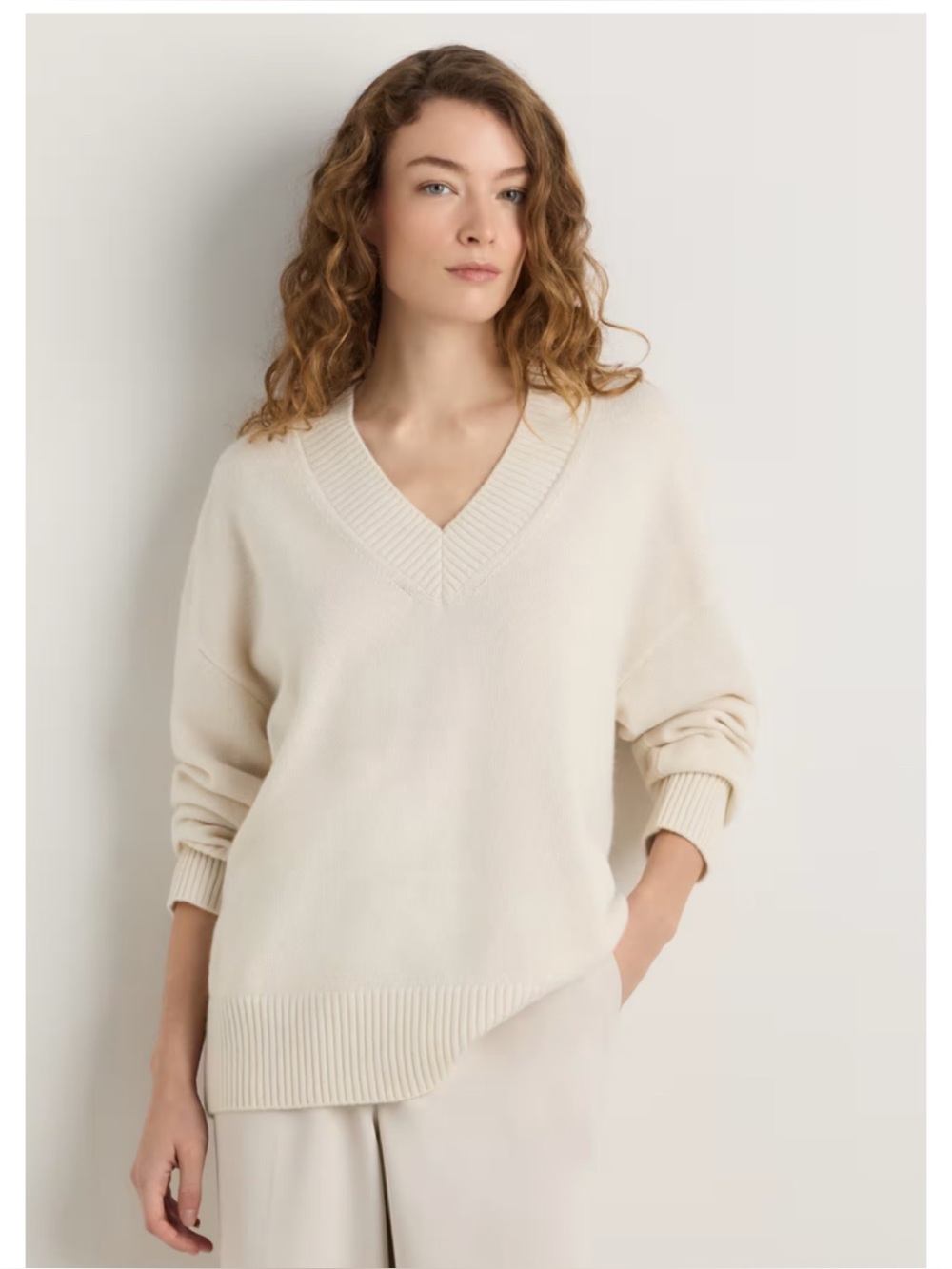 Quince Mongolian Cashmere Oversized V-Neck Sweater